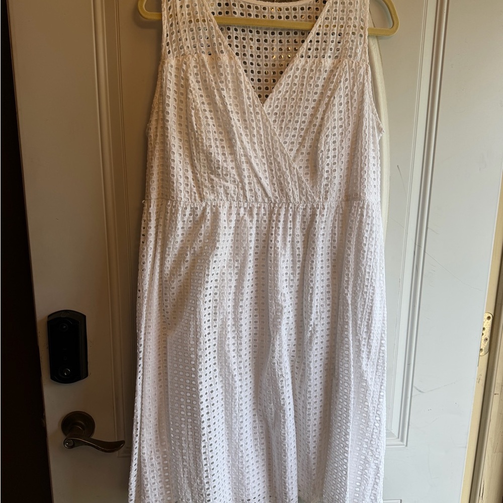 Lane Bryant White Eyelet V-Neck Midi Dress